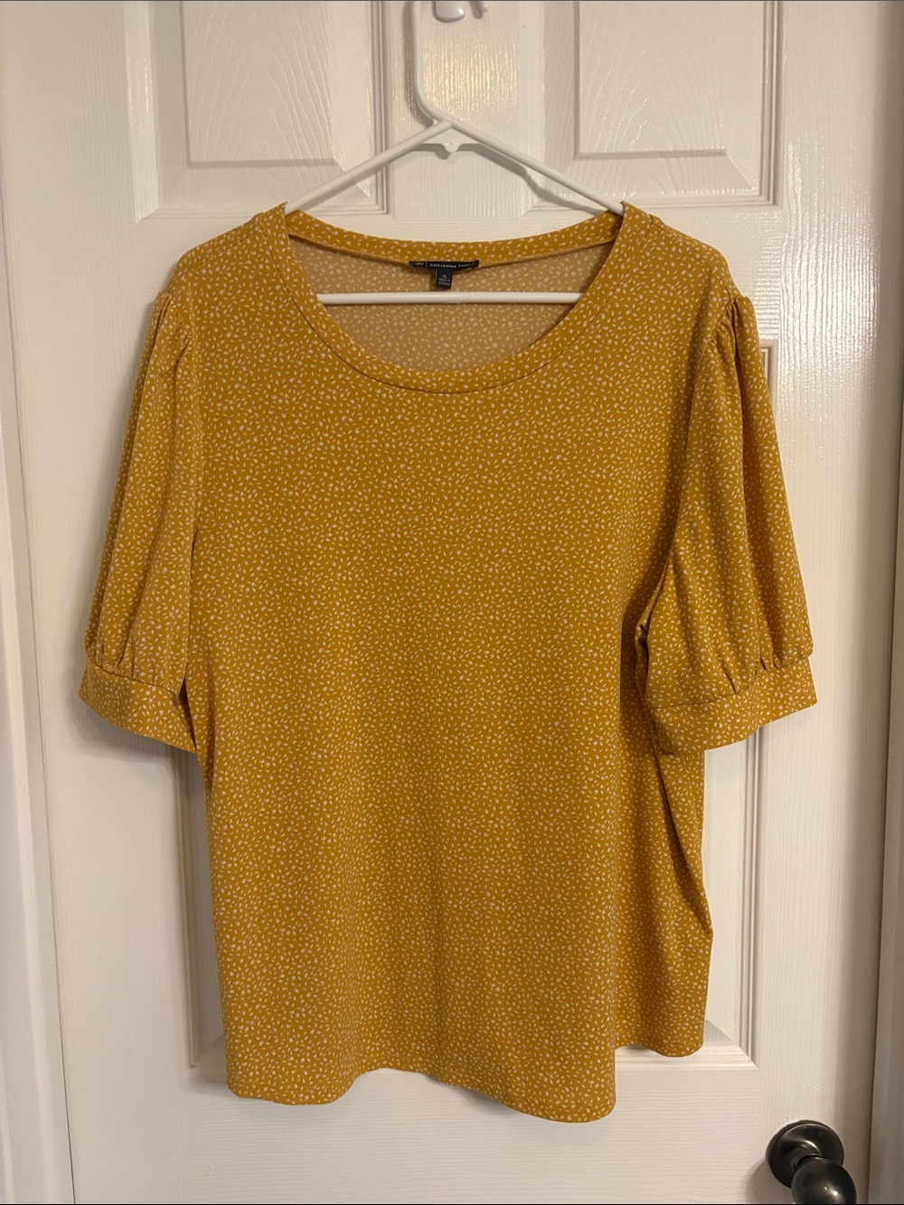 Adrianna Papell Mustard Yellow Short Puff-Sleeve Tee